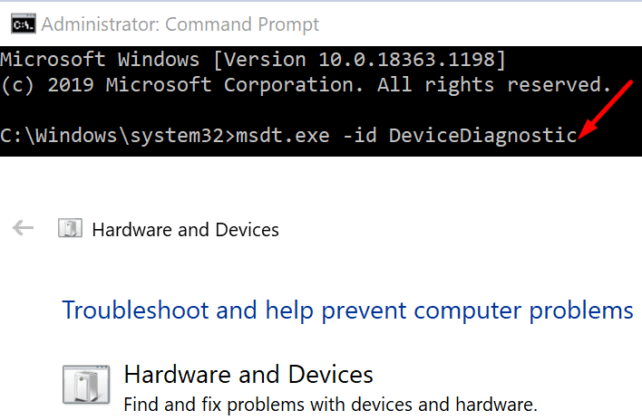 Execute the msdt.exe -id DeviceDiagnostic command